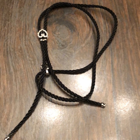 Bolo tie black cord and crystal necklace - Picture 5 of 9